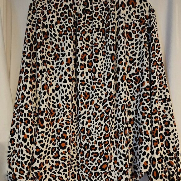 Talbots leopard print blouse pull over bohemian career Animal - Picture 3 of 8